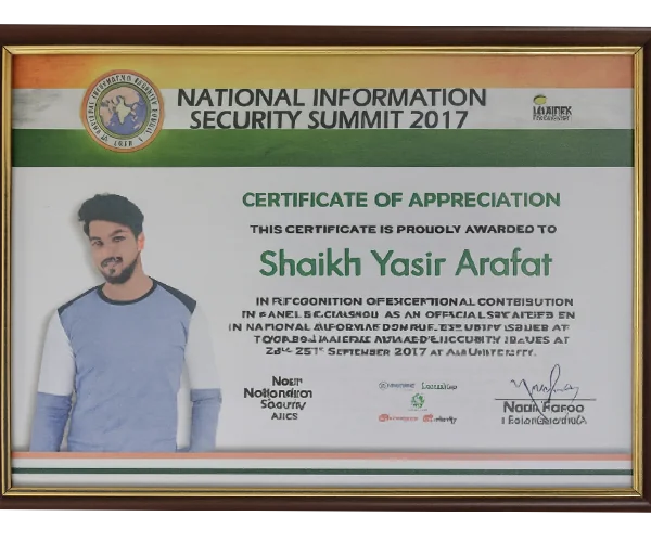 Certificate of Appreciation — National Information Security Summit (NISS)